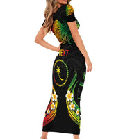 Personalised Chuuk Independence Day Short Sleeve Bodycon Dress Polynesian Tattoo and Plumeria Reggae Color