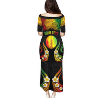 Personalised New Caledonia Independence Day Puletasi Polynesian Tattoo and Plumeria Reggae Color