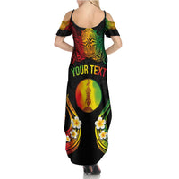 Personalised New Caledonia Independence Day Summer Maxi Dress Polynesian Tattoo and Plumeria Reggae Color