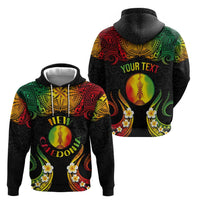 Personalised New Caledonia Independence Day Zip Hoodie Polynesian Tattoo and Plumeria Reggae Color