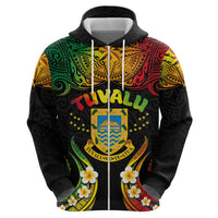 Personalised Tuvalu Independence Day Hoodie Polynesian Tattoo and Plumeria Reggae Color