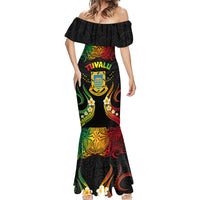Personalised Tuvalu Independence Day Mermaid Dress Polynesian Tattoo and Plumeria Reggae Color