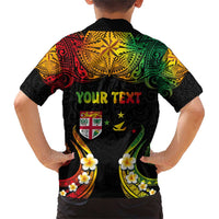 Personalised Malampa Fiji Day Family Matching Short Sleeve Bodycon Dress and Hawaiian Shirt Polynesian Tattoo and Plumeria Reggae Color