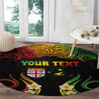 Personalised Malampa Fiji Day Round Carpet Polynesian Tattoo and Plumeria Reggae Color