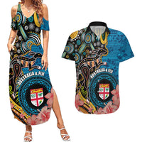 Fiji and Australia Kangaroos Couples Matching Summer Maxi Dress and Hawaiian Shirt Indigenous Aboriginal and Fijian Masi Tribal Tattoo