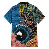 Fiji and Australia Kangaroos Family Matching Off Shoulder Maxi Dress and Hawaiian Shirt Indigenous Aboriginal and Fijian Masi Tribal Tattoo