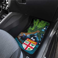 Fiji and New Zealand Tui Bird Car Mats Koru Fern Leafs and Palm Tree With Plumeria