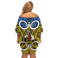 Vanuatu Tafea Province Family Matching Off Shoulder Short Dress and Hawaiian Shirt Pig Tusk Mix Maori Pattern and Namele Leaf LT03 - Polynesian Pride