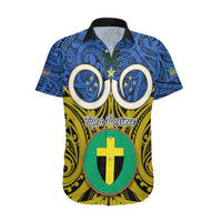 Vanuatu Tafea Province Hawaiian Shirt Pig Tusk Mix Maori Pattern and Namele Leaf LT03 Blue - Polynesian Pride