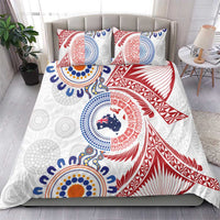 Tongan and Australian Culture Together Bedding Set Ngatu Art Tribal Aboriginal Tattoo Pattern - Polynesian Pride