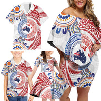 Tongan and Australian Culture Together Family Matching Off Shoulder Short Dress and Hawaiian Shirt Ngatu Art Tribal Aboriginal Tattoo Pattern - Polynesian Pride