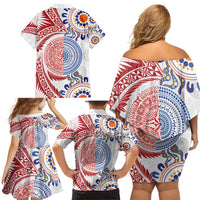 Tongan and Australian Culture Together Family Matching Off Shoulder Short Dress and Hawaiian Shirt Ngatu Art Tribal Aboriginal Tattoo Pattern - Polynesian Pride