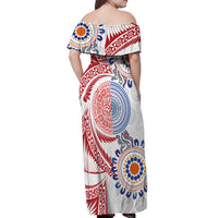 Tongan and Australian Culture Together Off Shoulder Maxi Dress Ngatu Art Tribal Aboriginal Tattoo Pattern - Polynesian Pride