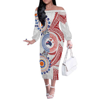 Tongan and Australian Culture Together Off The Shoulder Long Sleeve Dress Ngatu Art Tribal Aboriginal Tattoo Pattern - Polynesian Pride
