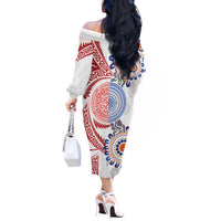 Tongan and Australian Culture Together Off The Shoulder Long Sleeve Dress Ngatu Art Tribal Aboriginal Tattoo Pattern - Polynesian Pride