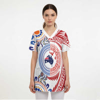 Tongan and Australian Culture Together Scrub Top Ngatu Art Tribal Aboriginal Tattoo Pattern - Polynesian Pride