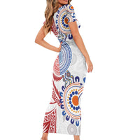 Tongan and Australian Culture Together Short Sleeve Bodycon Dress Ngatu Art Tribal Aboriginal Tattoo Pattern - Polynesian Pride