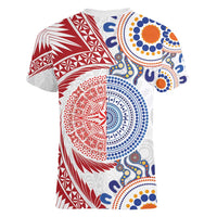 Tongan and Australian Culture Together Women V-Neck T-Shirt Ngatu Art Tribal Aboriginal Tattoo Pattern - Polynesian Pride