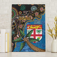 Fijian and Australian Culture Together Canvas Wall Art Aboriginal Art and Tapa Motifs with Kangaroo and Palm Tree - Polynesian Pride