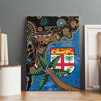 Fijian and Australian Culture Together Canvas Wall Art Aboriginal Art and Tapa Motifs with Kangaroo and Palm Tree - Polynesian Pride