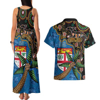 Fijian and Australian Culture Together Couples Matching Tank Maxi Dress and Hawaiian Shirt Aboriginal Art and Tapa Motifs with Kangaroo and Palm Tree - Polynesian Pride