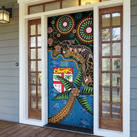 Fijian and Australian Culture Together Door Cover Aboriginal Art and Tapa Motifs with Kangaroo and Palm Tree - Polynesian Pride