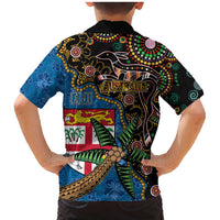 Fijian and Australian Culture Together Family Matching Mermaid Dress and Hawaiian Shirt Aboriginal Art and Tapa Motifs with Kangaroo and Palm Tree - Polynesian Pride