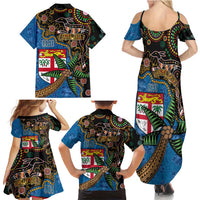 Fijian and Australian Culture Together Family Matching Summer Maxi Dress and Hawaiian Shirt Aboriginal Art and Tapa Motifs with Kangaroo and Palm Tree - Polynesian Pride