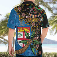 Fijian and Australian Culture Together Hawaiian Shirt Aboriginal Art and Tapa Motifs with Kangaroo and Palm Tree - Polynesian Pride
