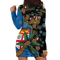 Fijian and Australian Culture Together Hoodie Dress Aboriginal Art and Tapa Motifs with Kangaroo and Palm Tree - Polynesian Pride