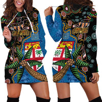 Fijian and Australian Culture Together Hoodie Dress Aboriginal Art and Tapa Motifs with Kangaroo and Palm Tree - Polynesian Pride