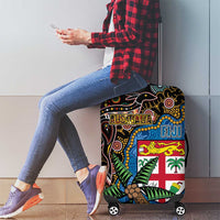 Fijian and Australian Culture Together Luggage Cover Aboriginal Art and Tapa Motifs with Kangaroo and Palm Tree - Polynesian Pride
