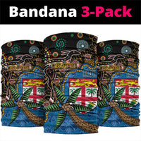 Fijian and Australian Culture Together Neck Gaiter Aboriginal Art and Tapa Motifs with Kangaroo and Palm Tree - Polynesian Pride