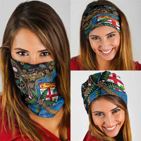 Fijian and Australian Culture Together Neck Gaiter Aboriginal Art and Tapa Motifs with Kangaroo and Palm Tree - Polynesian Pride