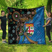 Fijian and Australian Culture Together Quilt Aboriginal Art and Tapa Motifs with Kangaroo and Palm Tree - Polynesian Pride