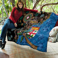 Fijian and Australian Culture Together Quilt Aboriginal Art and Tapa Motifs with Kangaroo and Palm Tree - Polynesian Pride