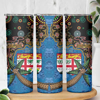 Fijian and Australian Culture Together Skinny Tumbler Aboriginal Art and Tapa Motifs with Kangaroo and Palm Tree - Polynesian Pride