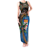 Fijian and Australian Culture Together Tank Maxi Dress Aboriginal Art and Tapa Motifs with Kangaroo and Palm Tree - Polynesian Pride