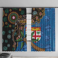 Fijian and Australian Culture Together Window Curtain Aboriginal Art and Tapa Motifs with Kangaroo and Palm Tree - Polynesian Pride