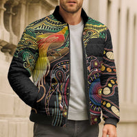 Papua New Guinea and Australia Together Bomber Puffer Jacket Bird of Paradise and Kangaroo Melanesian Aboriginal Motifs - Polynesian Pride