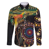 Papua New Guinea and Australia Together Family Matching Long Sleeve Bodycon Dress and Hawaiian Shirt Bird of Paradise and Kangaroo Melanesian Aboriginal Motifs - Polynesian Pride