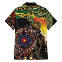 Papua New Guinea and Australia Together Family Matching Off The Shoulder Long Sleeve Dress and Hawaiian Shirt Bird of Paradise and Kangaroo Melanesian Aboriginal Motifs - Polynesian Pride