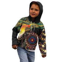 Papua New Guinea and Australia Together Kid Hoodie Bird of Paradise and Kangaroo Melanesian Aboriginal Motifs - Polynesian Pride