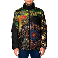 Papua New Guinea and Australia Together Padded Jacket Bird of Paradise and Kangaroo Melanesian Aboriginal Motifs - Polynesian Pride