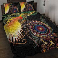 Papua New Guinea and Australia Together Quilt Bed Set Bird of Paradise and Kangaroo Melanesian Aboriginal Motifs - Polynesian Pride