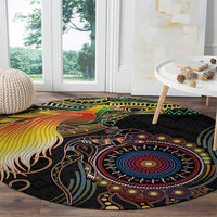 Papua New Guinea and Australia Together Round Carpet Bird of Paradise and Kangaroo Melanesian Aboriginal Motifs - Polynesian Pride