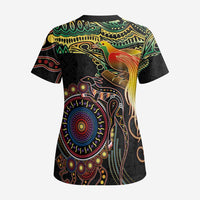 Papua New Guinea and Australia Together Scrub Top Bird of Paradise and Kangaroo Melanesian Aboriginal Motifs - Polynesian Pride