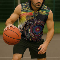 Papua New Guinea and Australia Together Sleeveless Zip Hoodie Bird of Paradise and Kangaroo Melanesian Aboriginal Motifs - Polynesian Pride