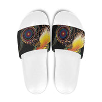 Papua New Guinea and Australia Together Slide Sandals Bird of Paradise and Kangaroo Melanesian Aboriginal Motifs - Polynesian Pride