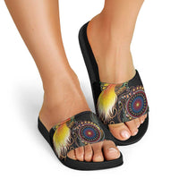 Papua New Guinea and Australia Together Slide Sandals Bird of Paradise and Kangaroo Melanesian Aboriginal Motifs - Polynesian Pride